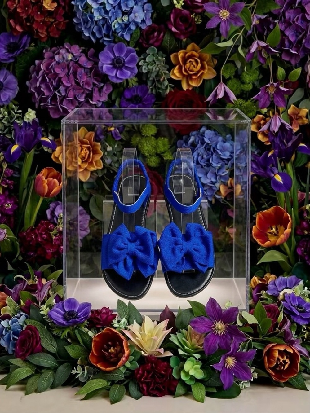 Cobalt Bow Tie Toe Ankle Strap Sandals